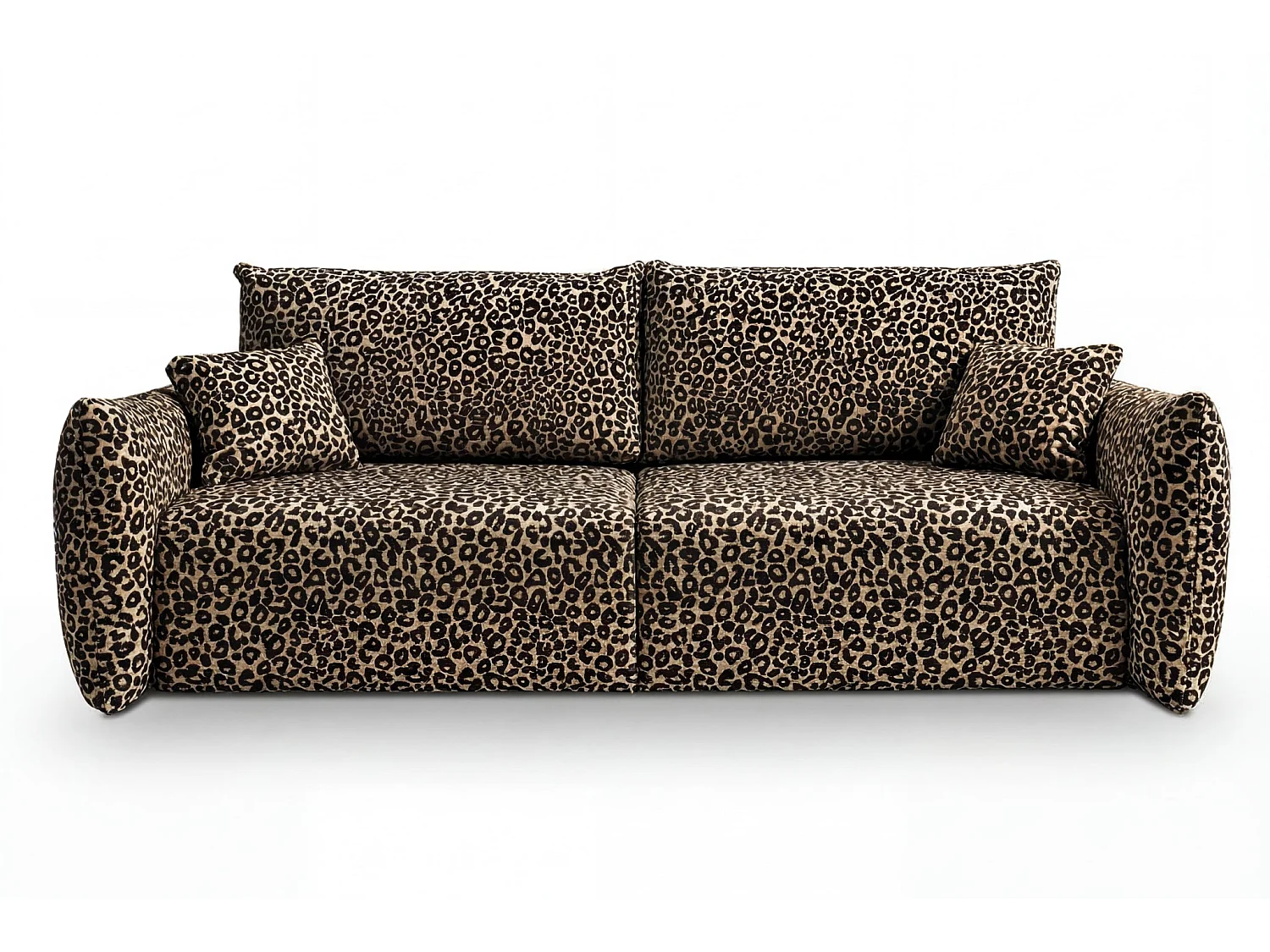 ELIO - Canapé droit convertible tissu imprimé animalier 3 places Café