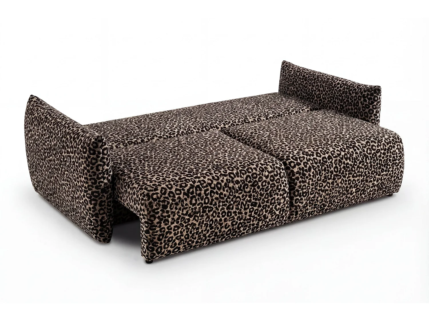 ELIO - Canapé droit convertible tissu imprimé animalier 3 places Café