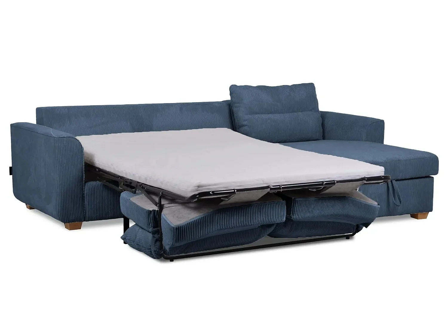 LOULOU - Canapé droit convertible velours côtelé 3 places Bleu