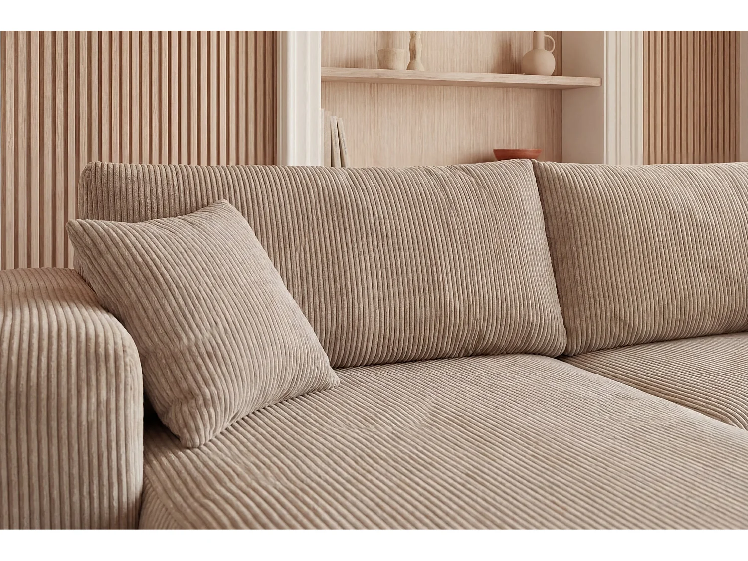 EMMA - Canapé d'angle convertible petit velours côtelé Beige