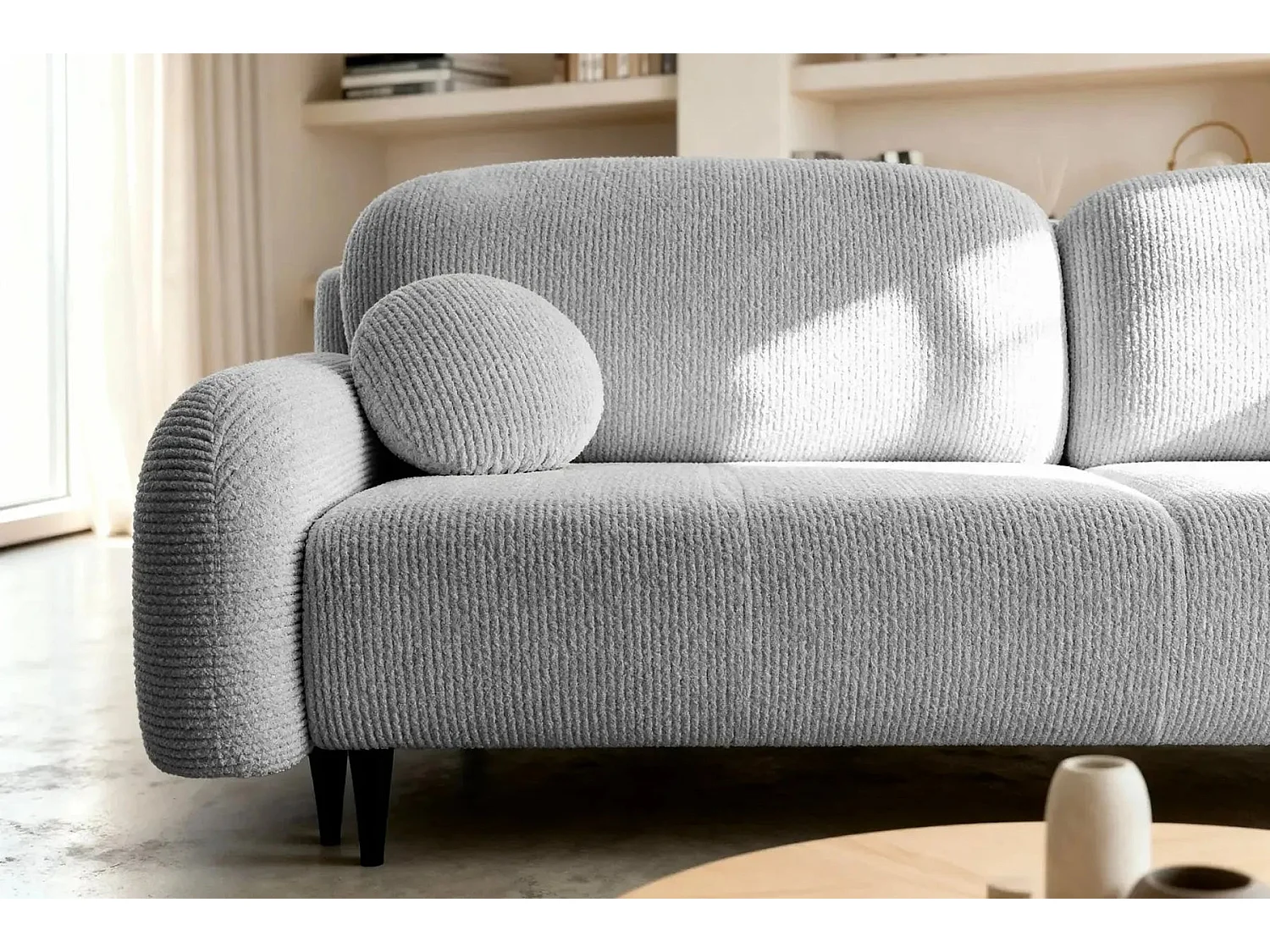 ROXANE - Canapé droit convertible tissu bouclette 2 places Gris