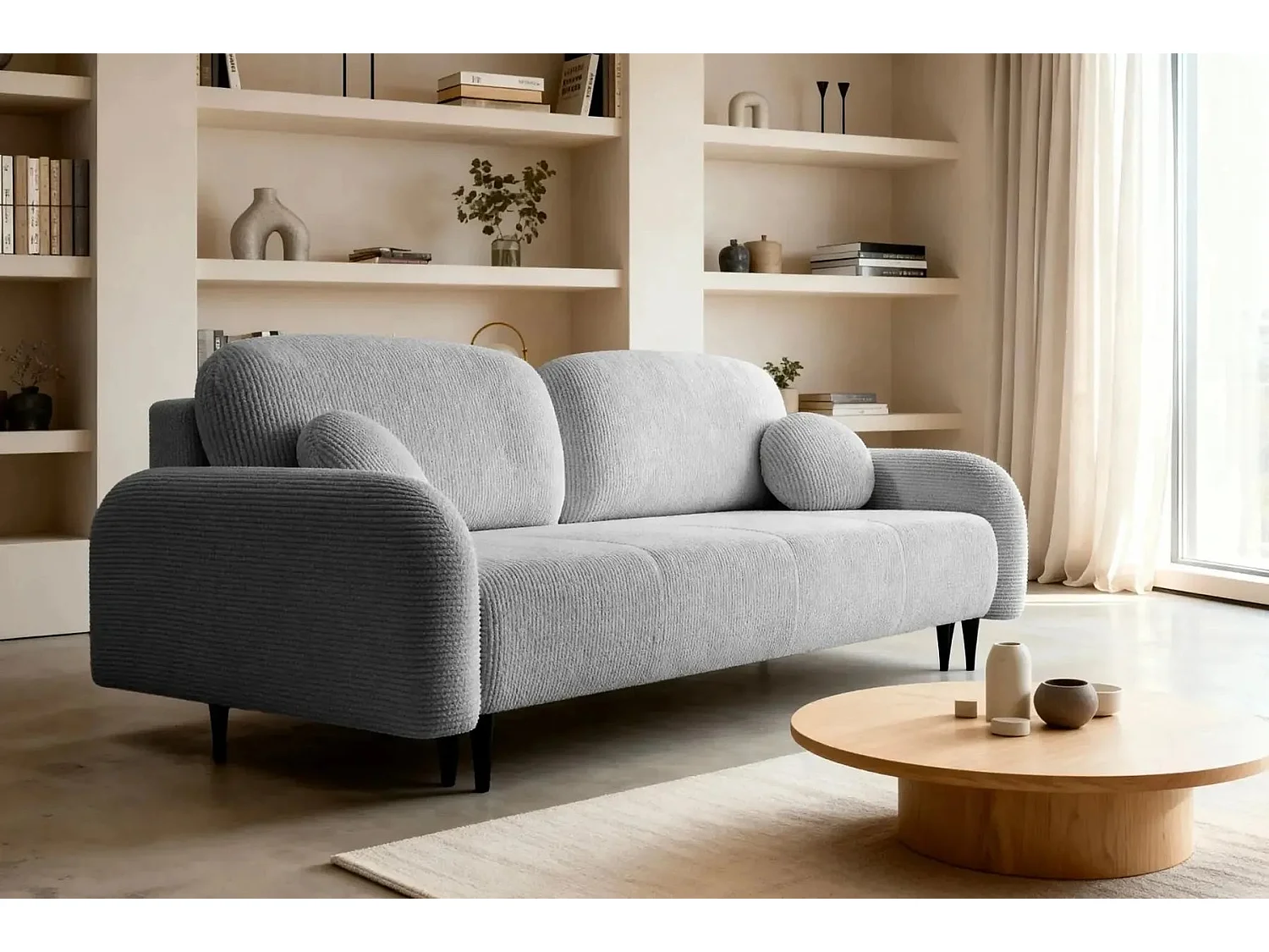 ROXANE - Canapé droit convertible tissu bouclette 2 places Gris