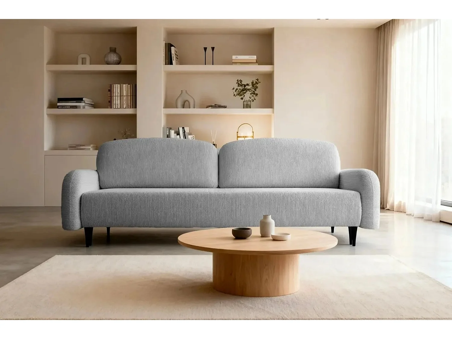 ROXANE - Canapé droit convertible tissu bouclette 2 places Gris