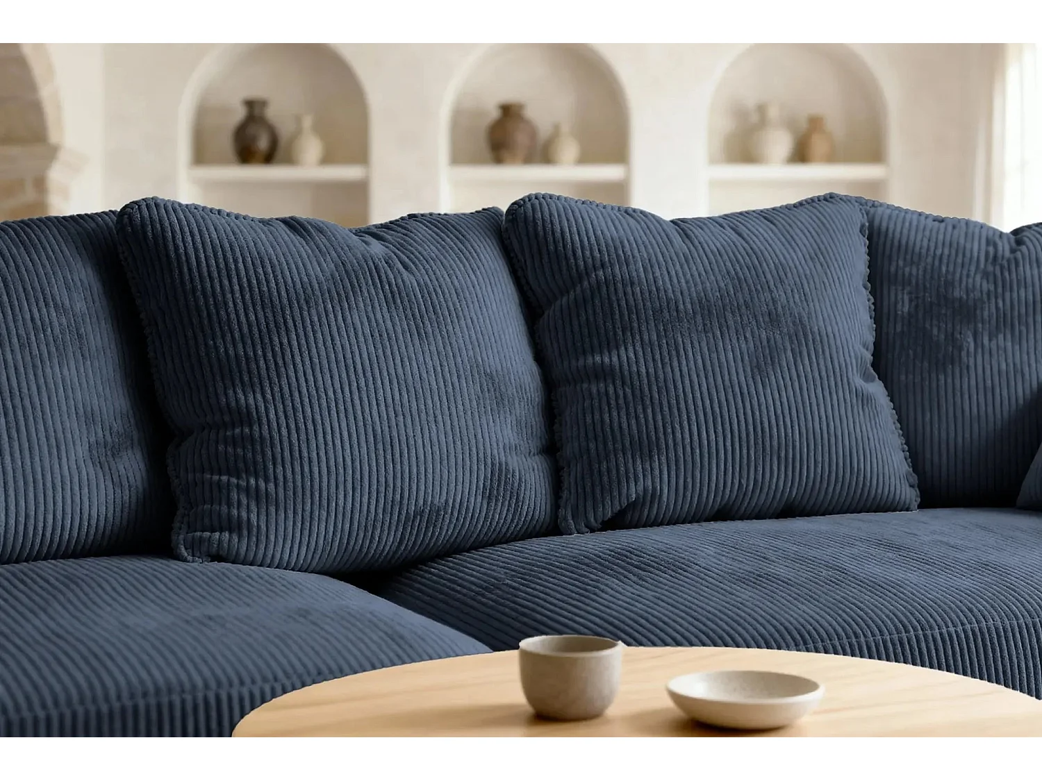 FAUSTINE - 4 zits corduroy hoekbank - Links - Blauw