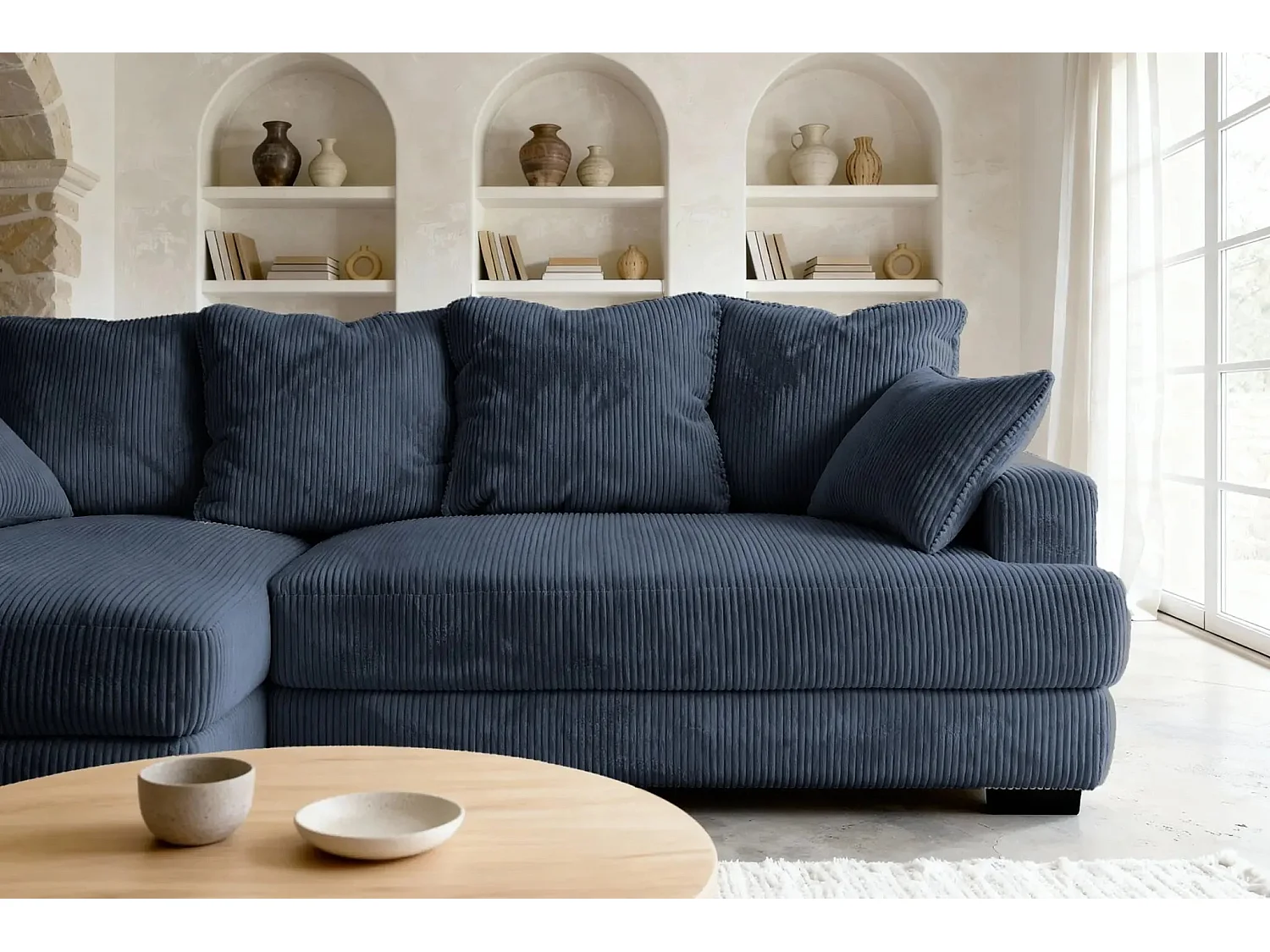 FAUSTINE - 4 zits corduroy hoekbank - Links - Blauw