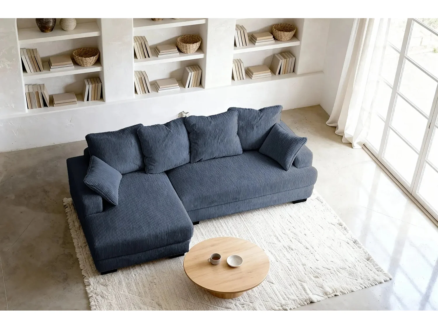 FAUSTINE - 4 zits corduroy hoekbank - Links - Blauw