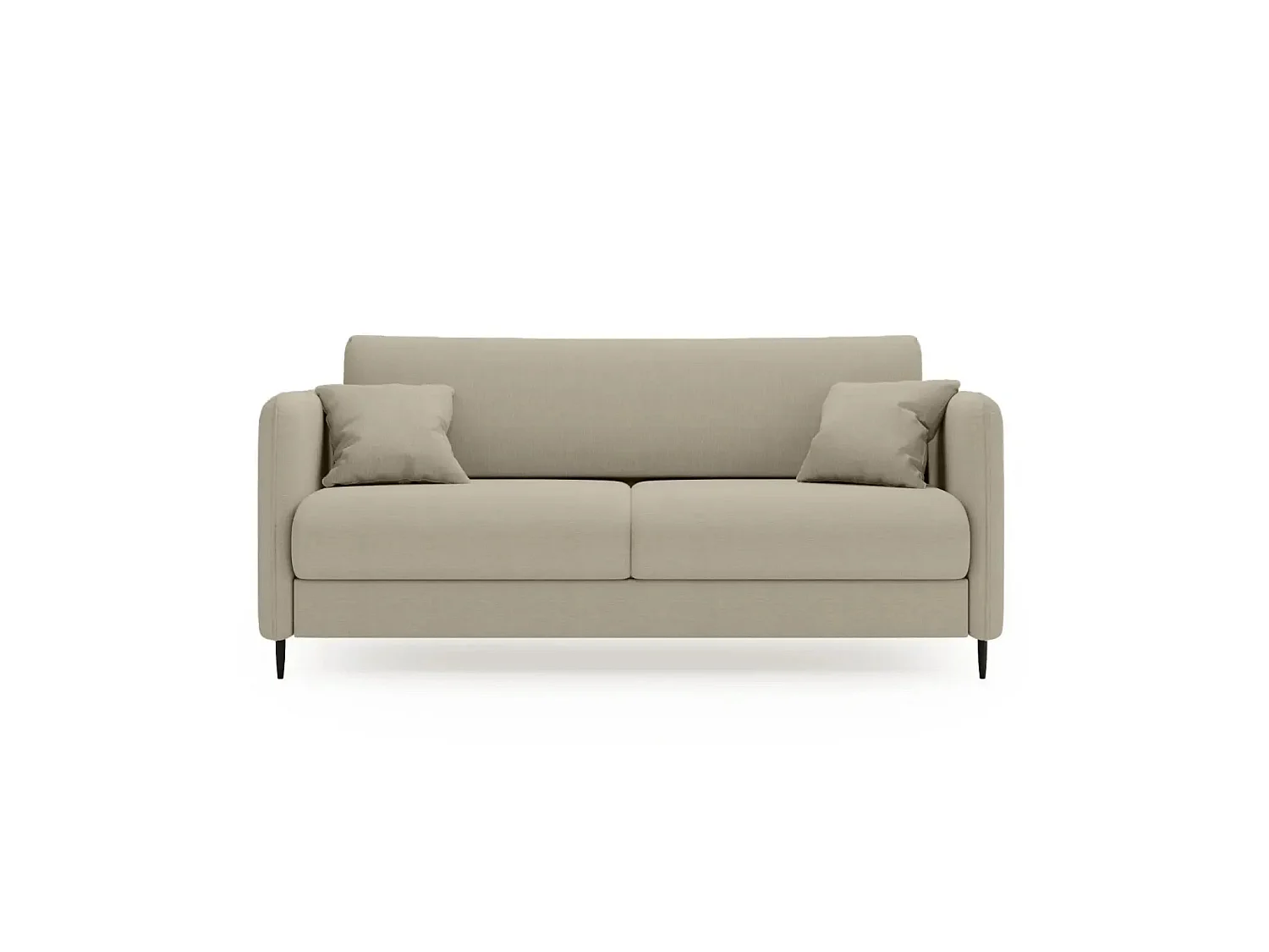 VICKY - Canapé droit convertible tissu lisse 2 places Café