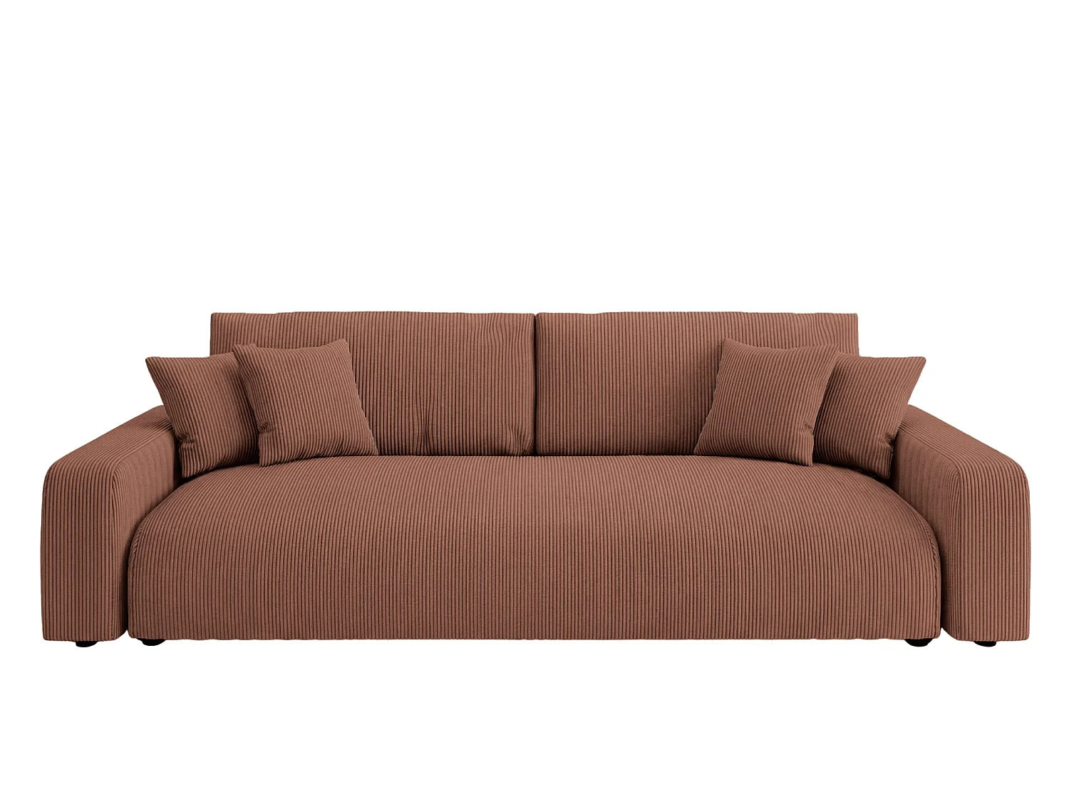 ENA - Canapé droit convertible velours côtelé 3 places Terracotta