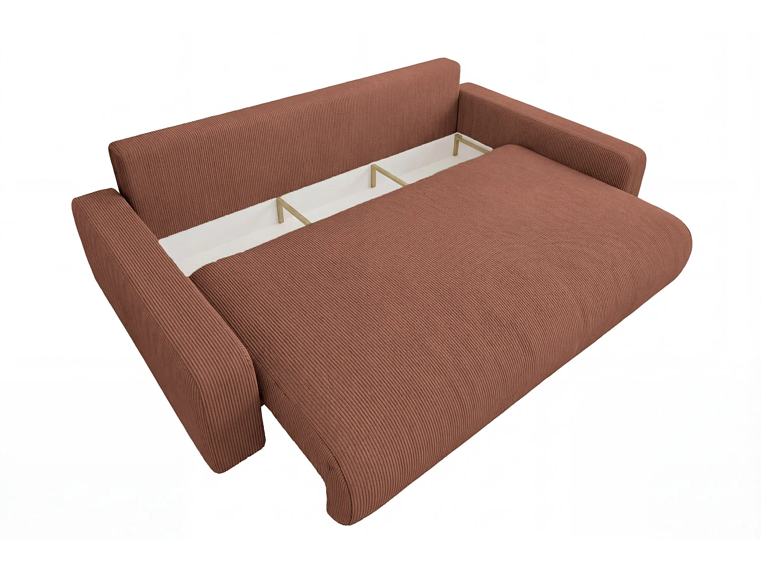 ENA - Canapé droit convertible velours côtelé 3 places Terracotta