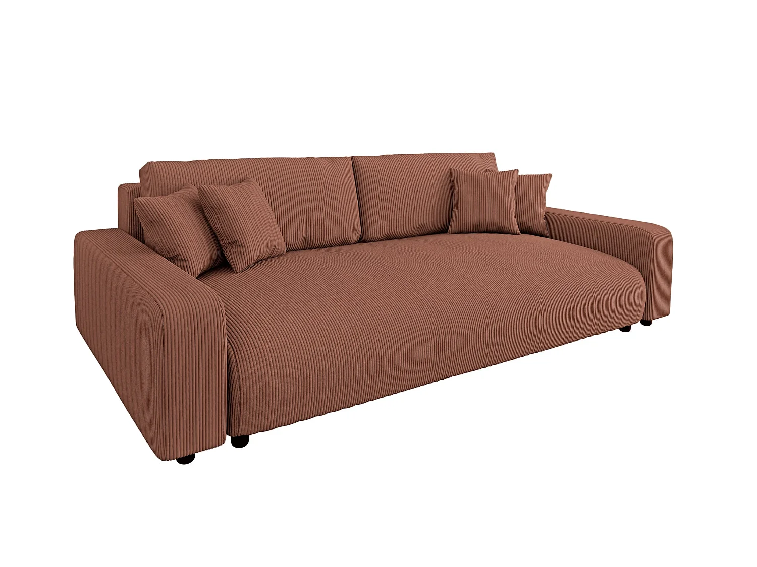 ENA - Canapé droit convertible velours côtelé 3 places Terracotta