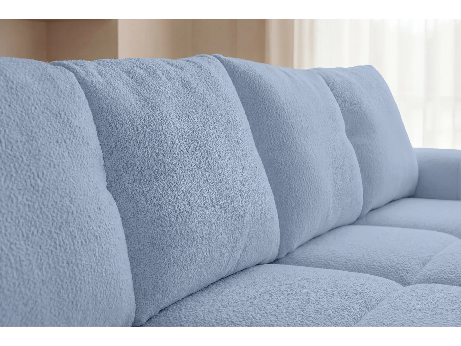 CONSTANCE - Canapé droit convertible tissu chenille 3 places Bleu clair