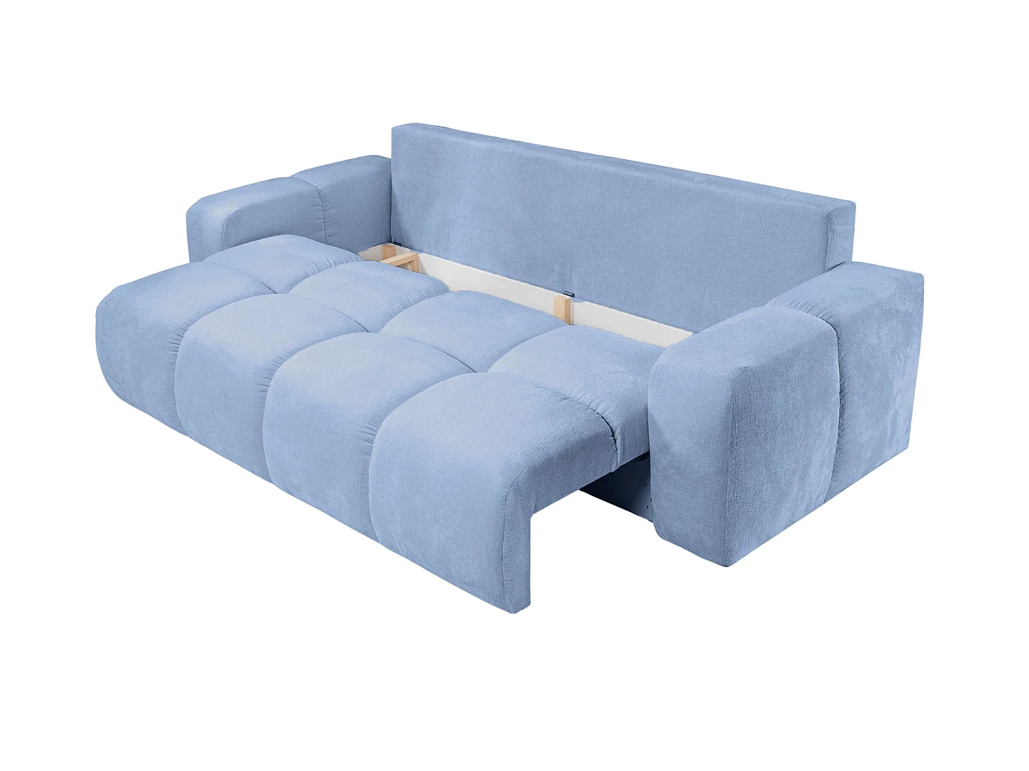 CONSTANCE - Canapé droit convertible tissu chenille 3 places Bleu clair
