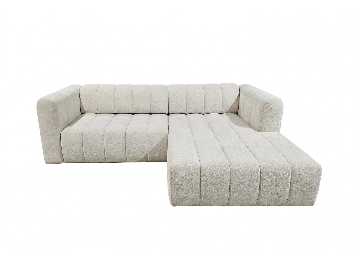 MARIUS - Canapé d'angle convertible tissu chenille 4 places - Beige