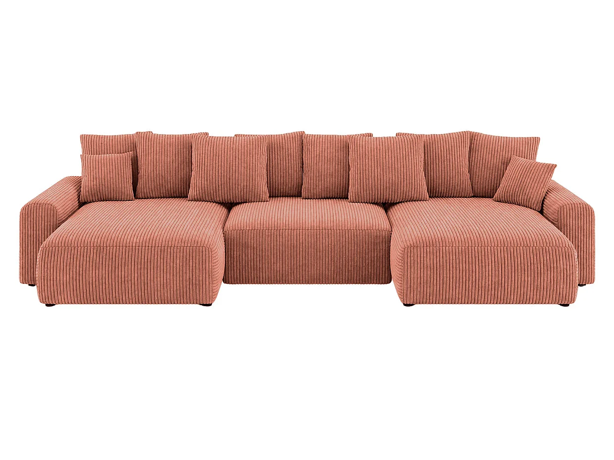 OLI - Canapé panoramique convertible petit velours côtelé Terracotta