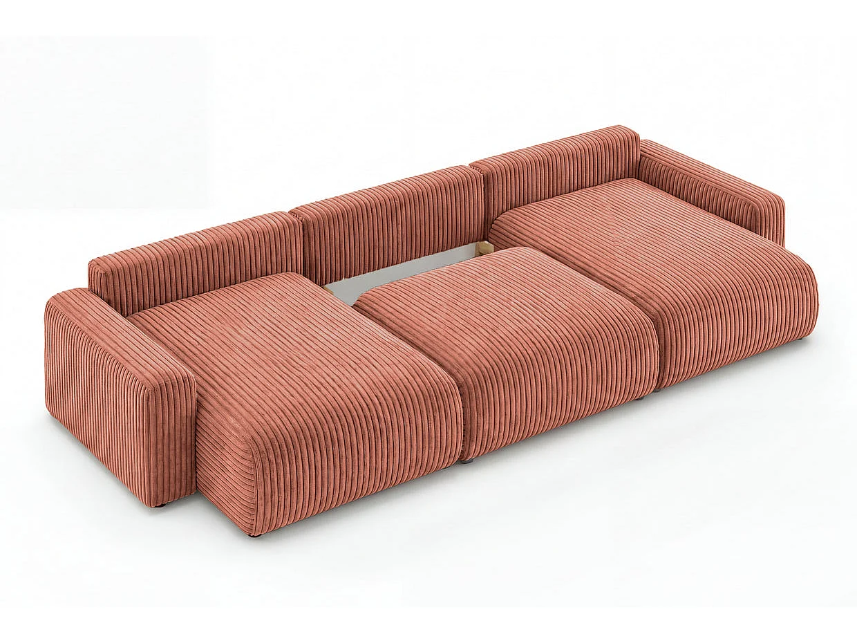 OLI - Canapé panoramique convertible petit velours côtelé Terracotta