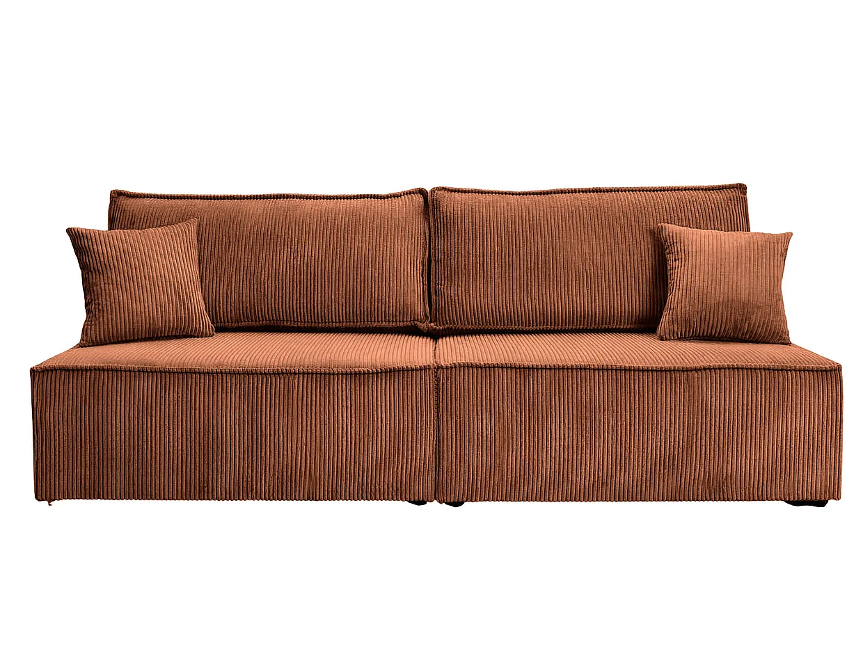ROMEO MINI - Canapé droit convertible petit velours côtelé Terracotta