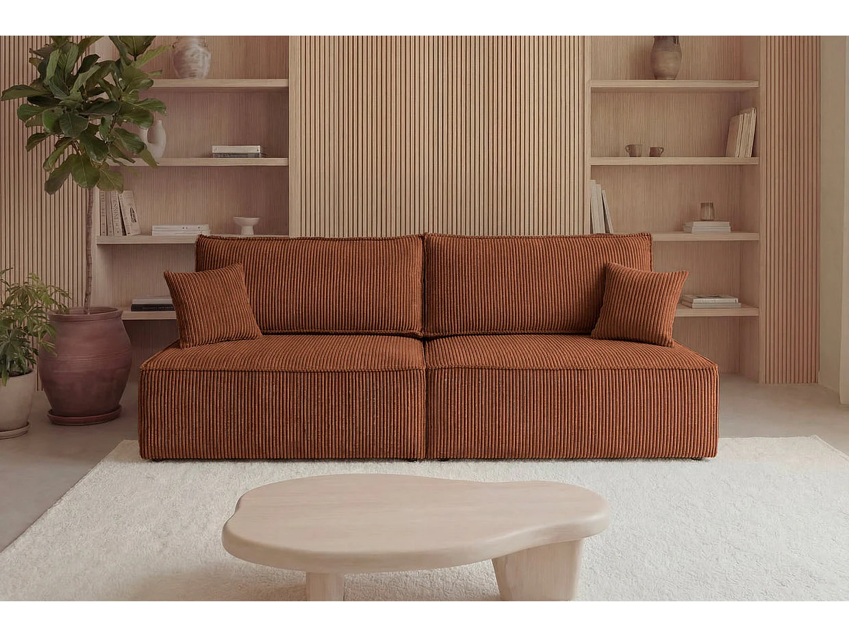ROMEO MINI - Canapé droit convertible petit velours côtelé Terracotta