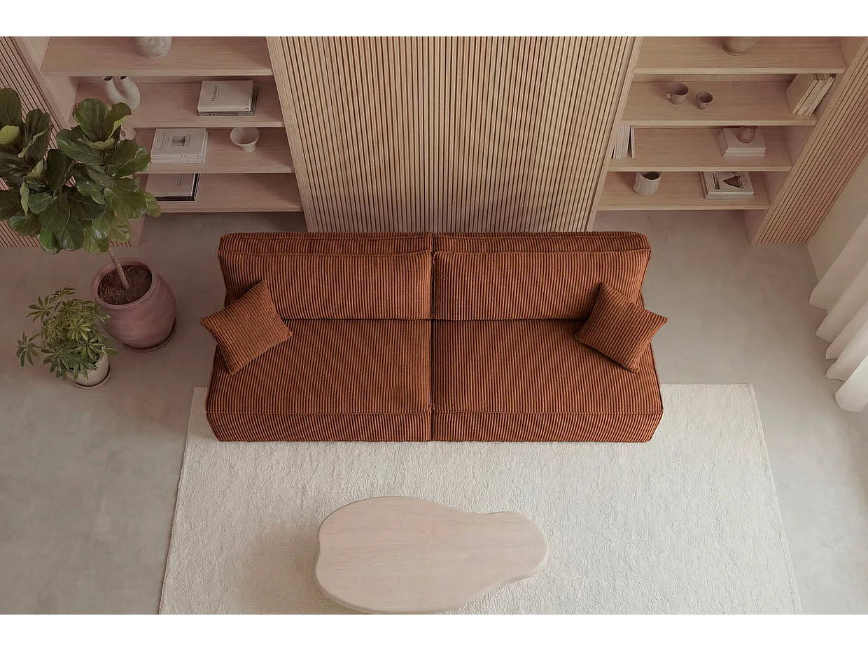ROMEO MINI - Canapé droit convertible petit velours côtelé Terracotta