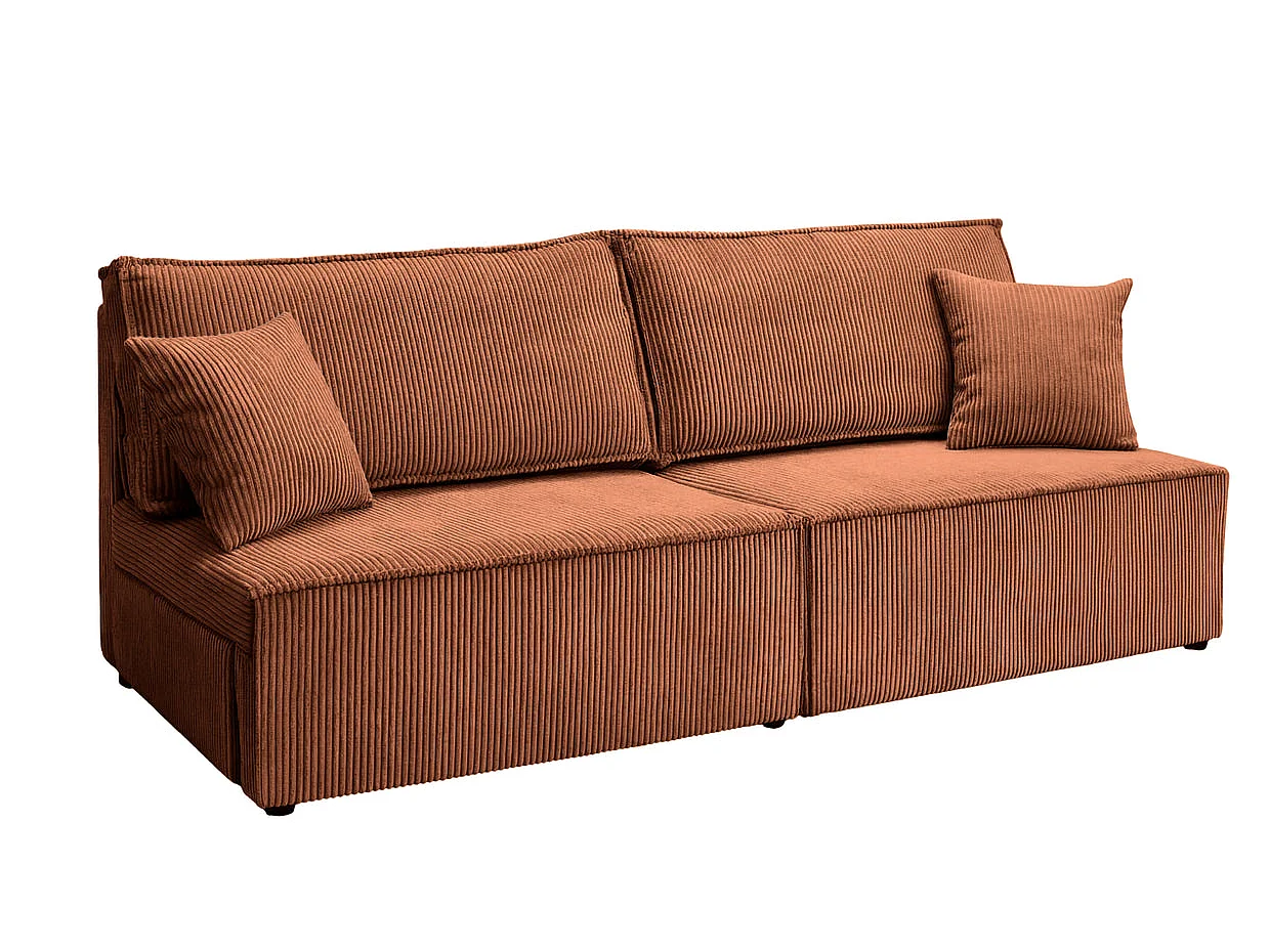 ROMEO MINI - Canapé droit convertible petit velours côtelé Terracotta
