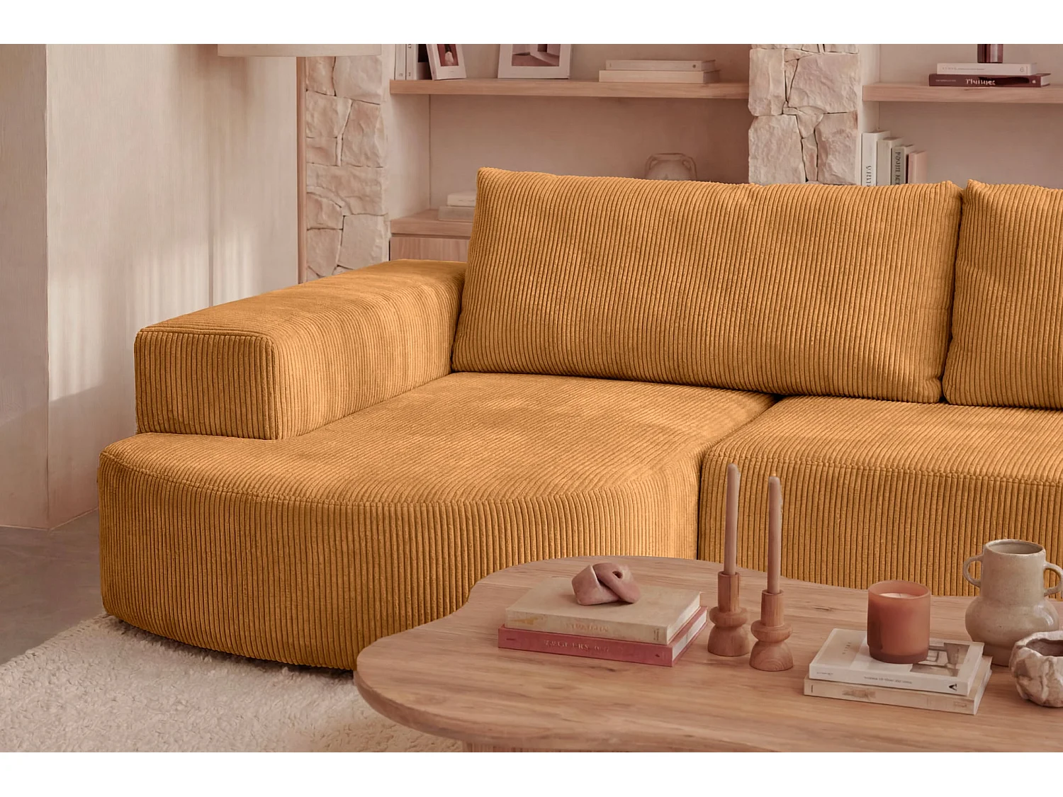 MIREA - 4 zits corduroy hoekbank Links - Mustard