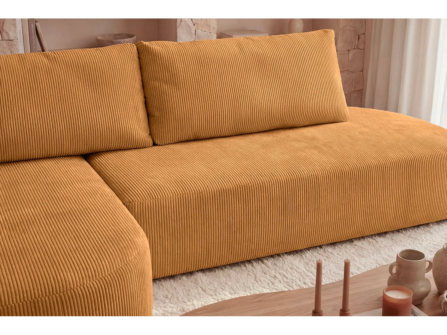 MIREA - 4 zits corduroy hoekbank Links - Mustard