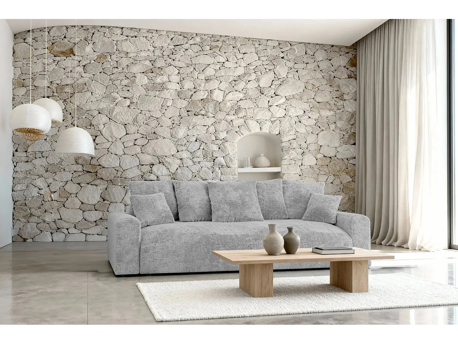 OLI - Canapé droit convertible tissu chenille 3 places Gris clair