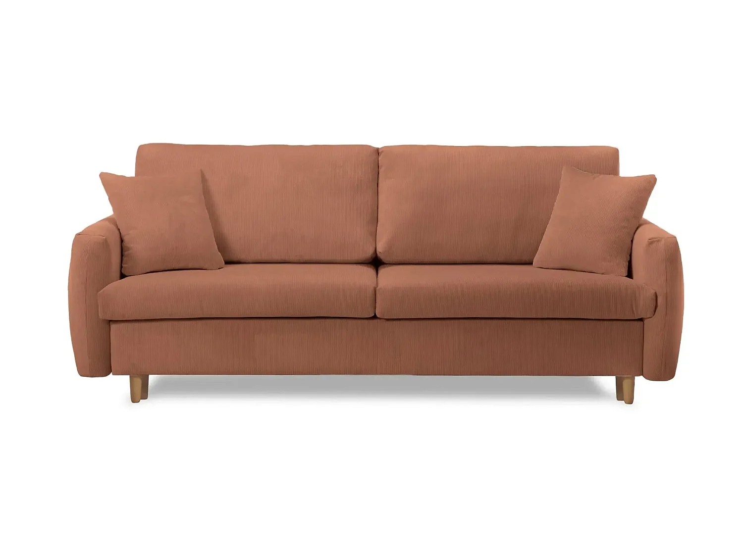 LUMIE - Canapé droit convertible velours côtelé 2 places Terracotta