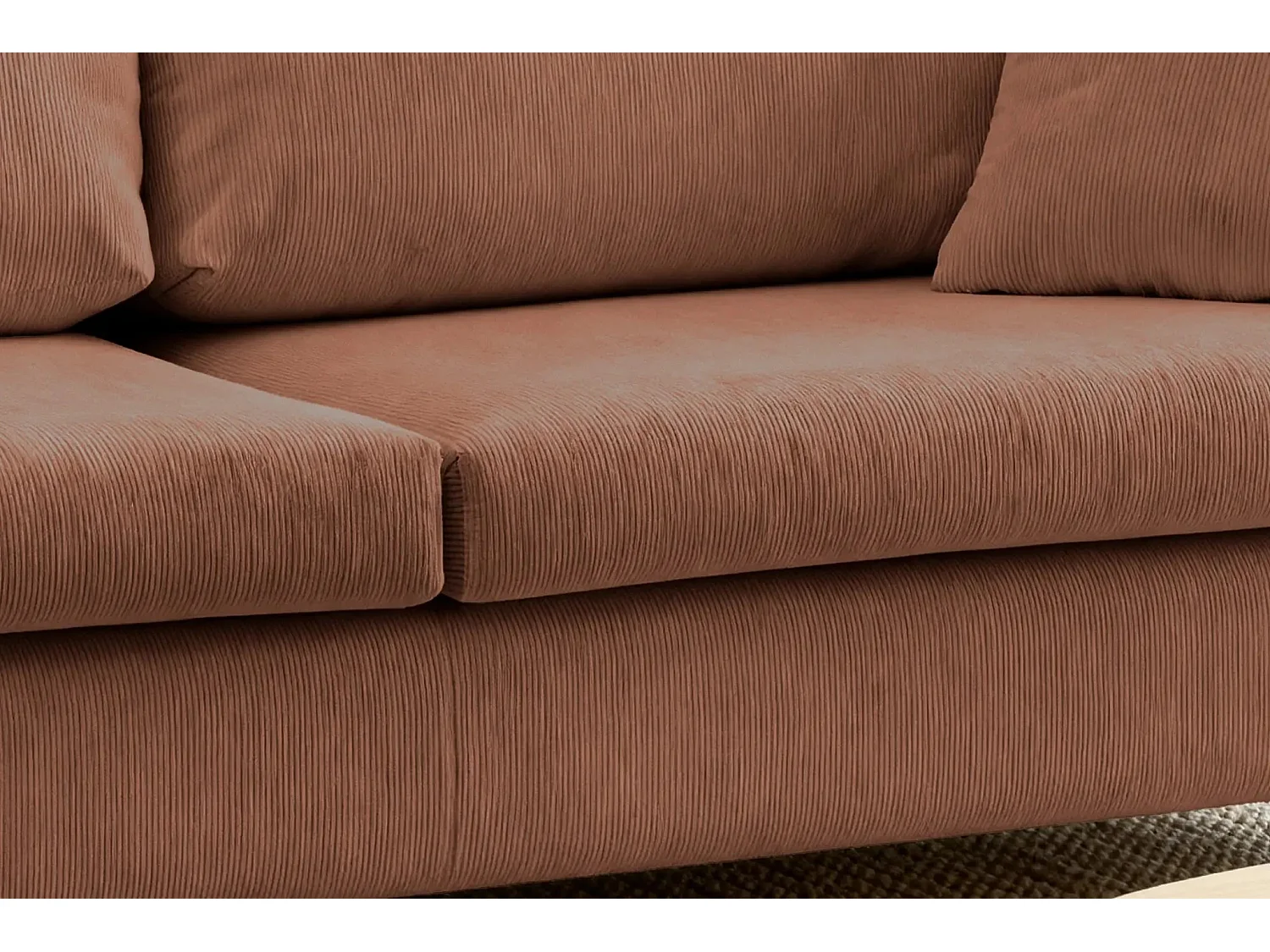 LUMIE - Canapé droit convertible velours côtelé 2 places Terracotta