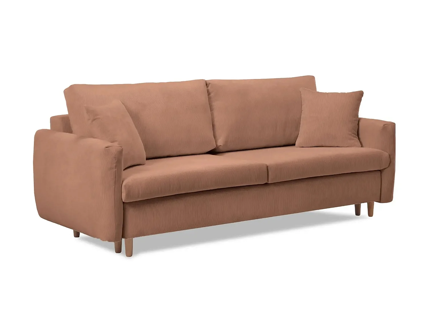 LUMIE - Canapé droit convertible velours côtelé 2 places Terracotta