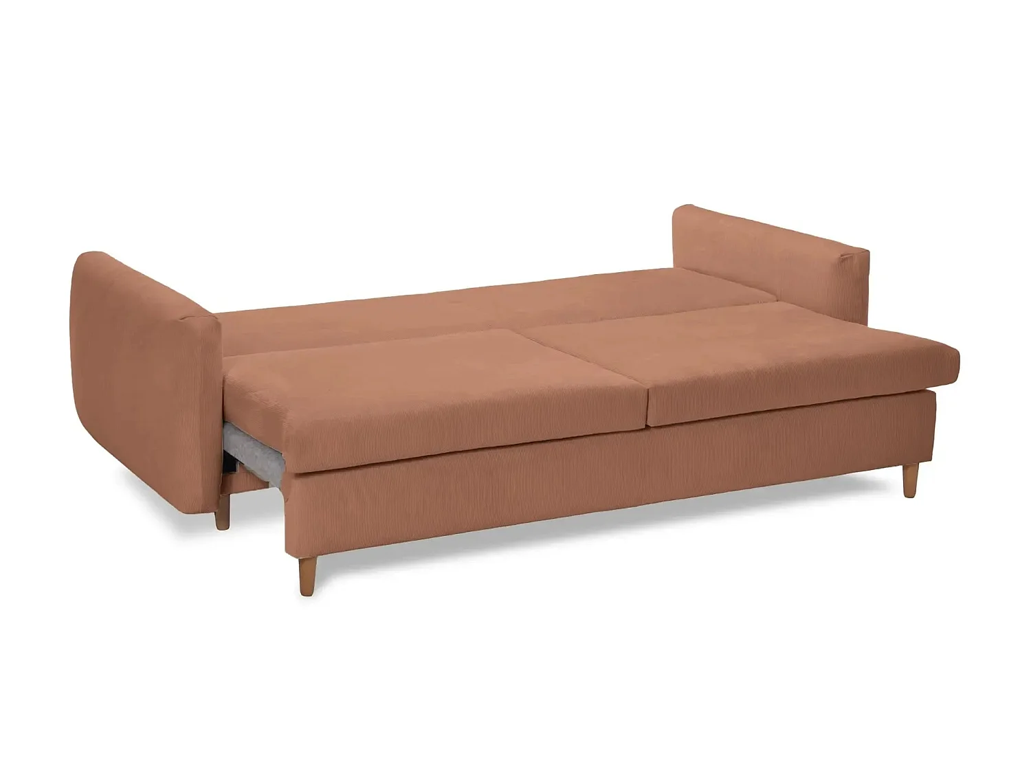 LUMIE - Canapé droit convertible velours côtelé 2 places Terracotta