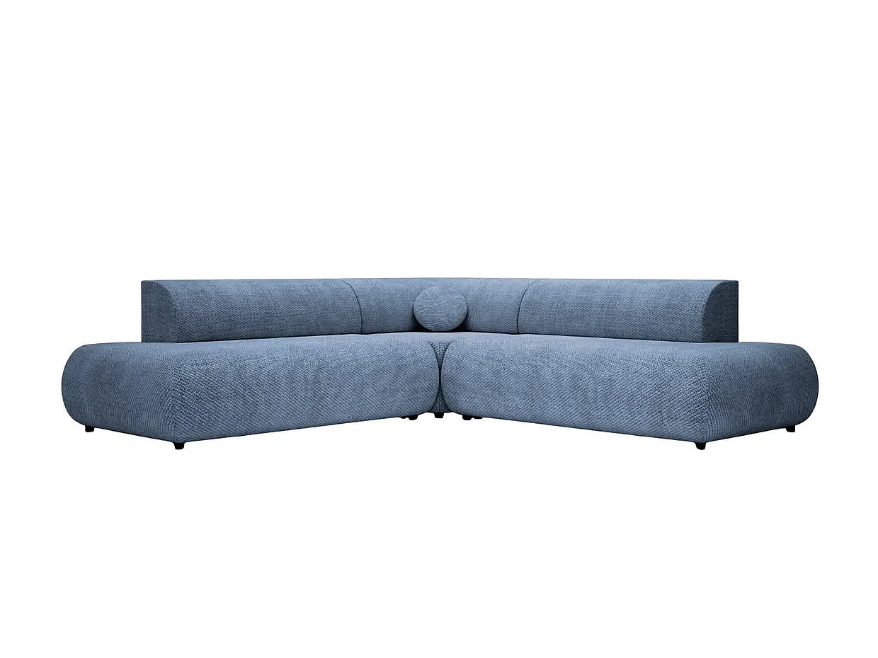 LEVI - Canapé panoramique convertible tissu lisse 5 places Droit Bleu