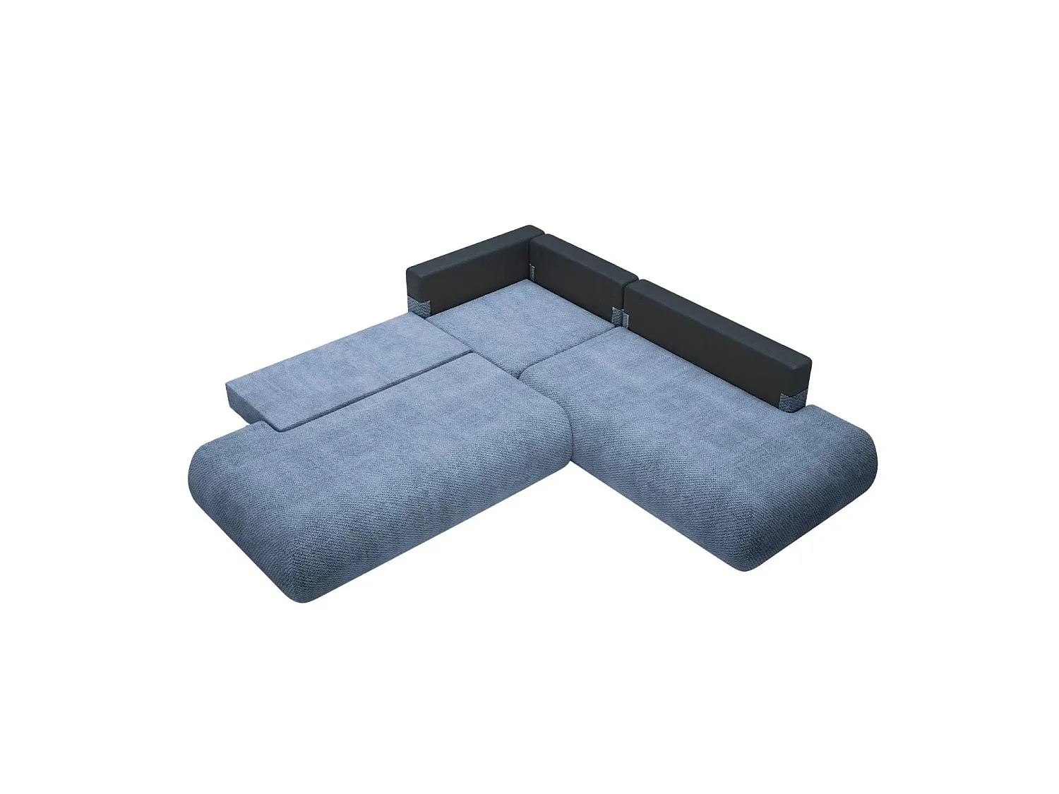 LEVI - Canapé panoramique convertible tissu lisse 5 places Droit Bleu