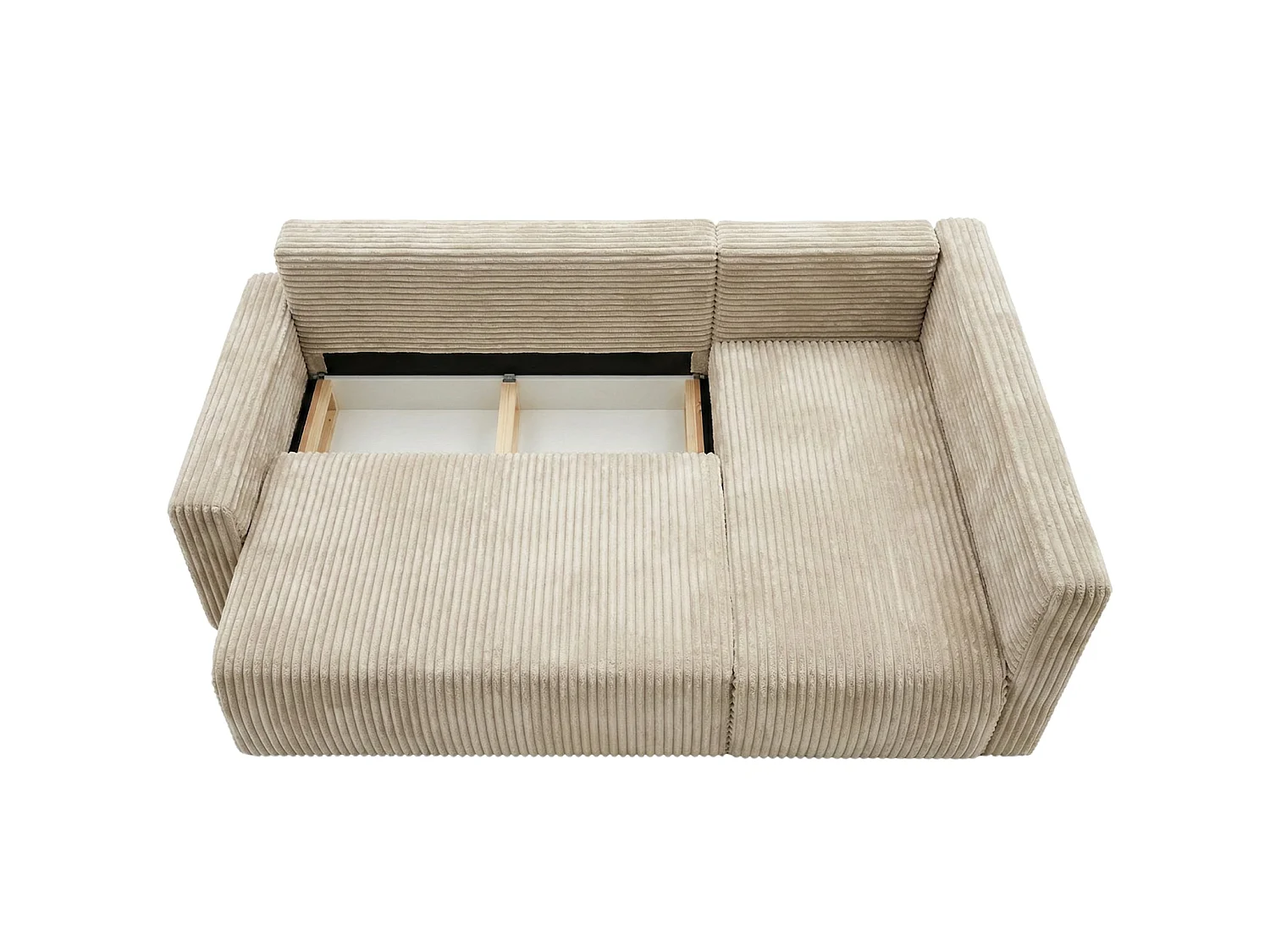 ELVIS L - Canapé d'angle convertible gros velours côtelé 4 places - Beige