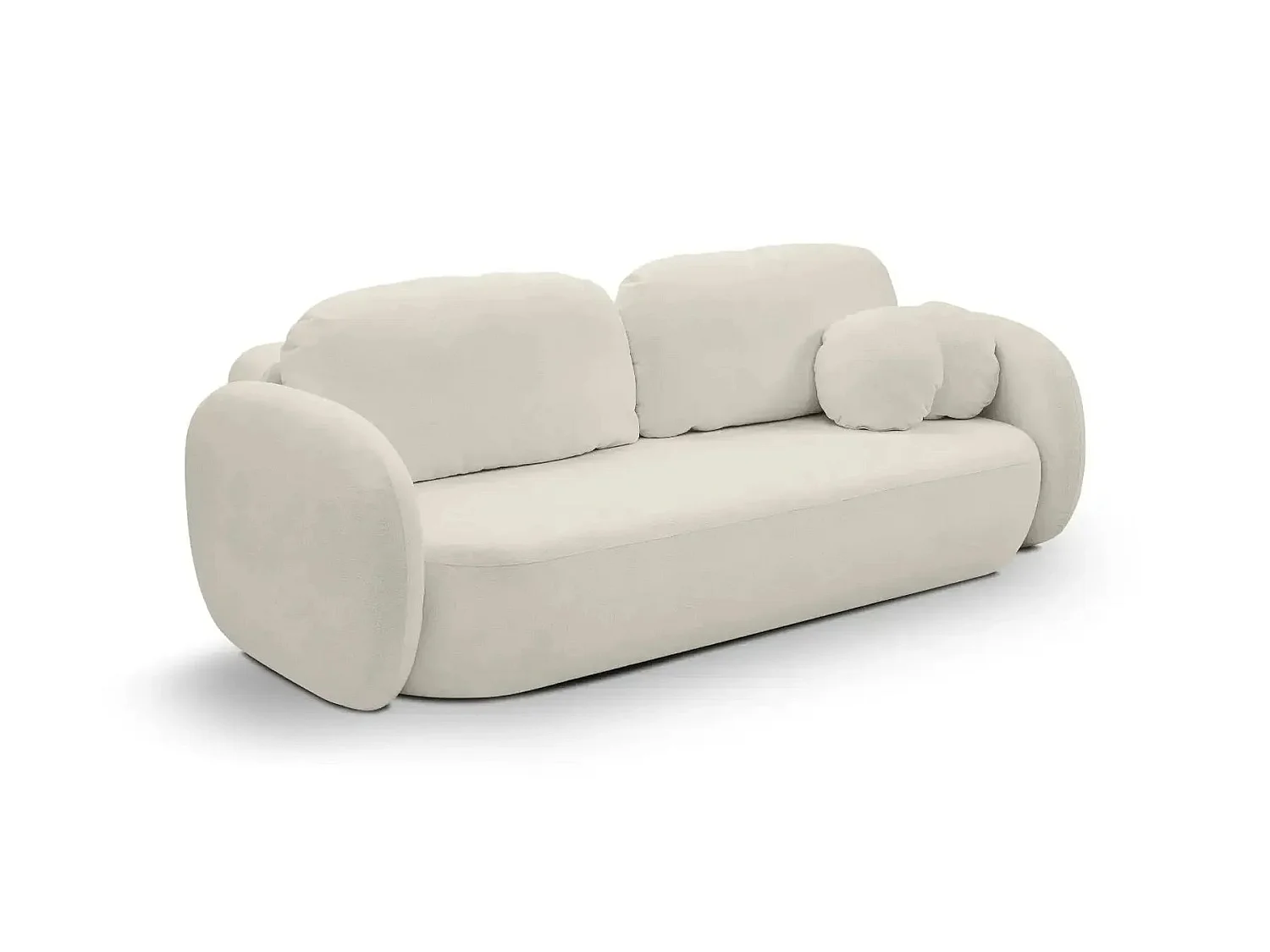 SANTIAGO - Canapé droit convertible tissu bouclette 3 places Beige