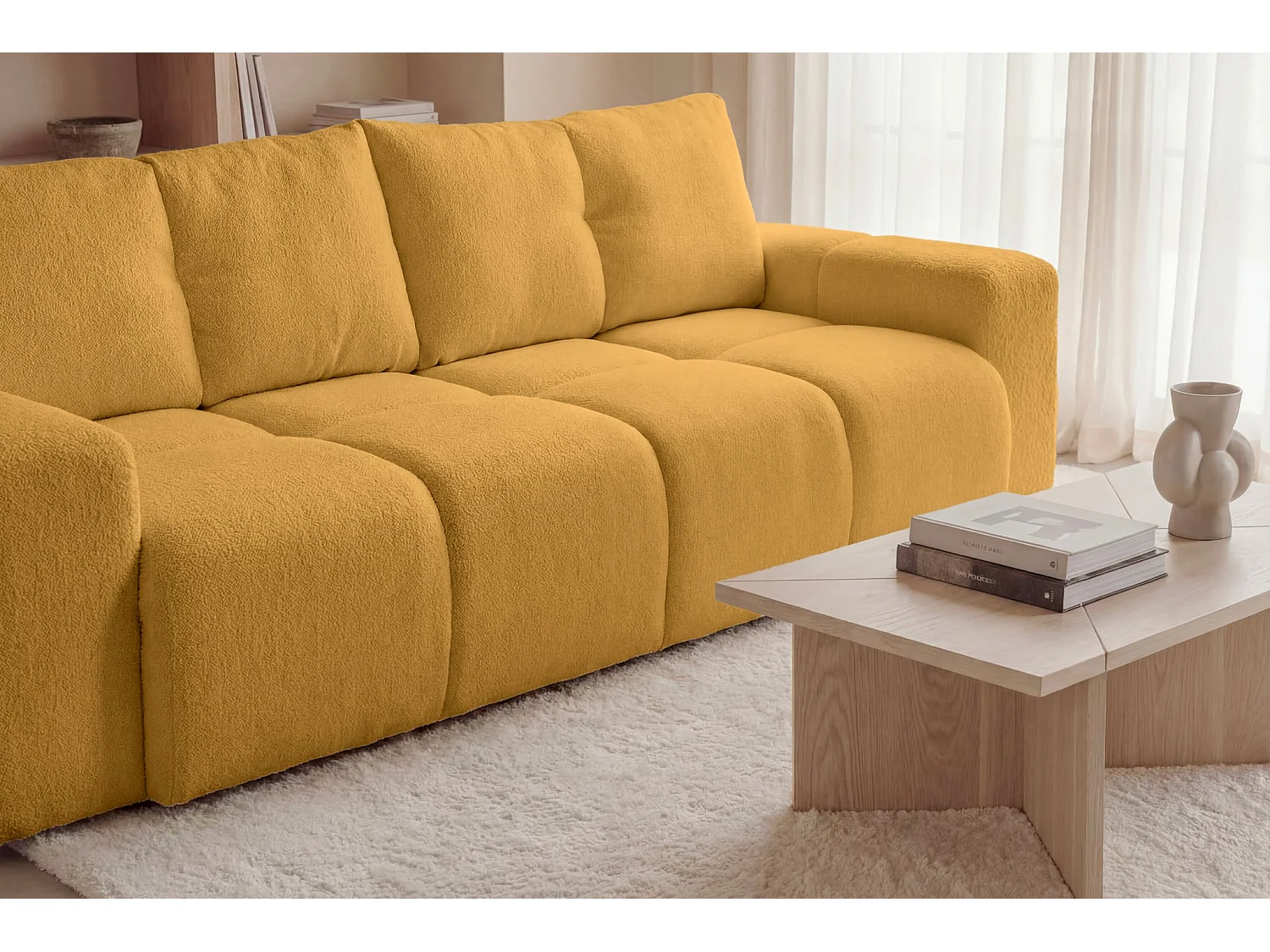 CONSTANCE - Canapé droit convertible tissu chenille 3 places Moutarde