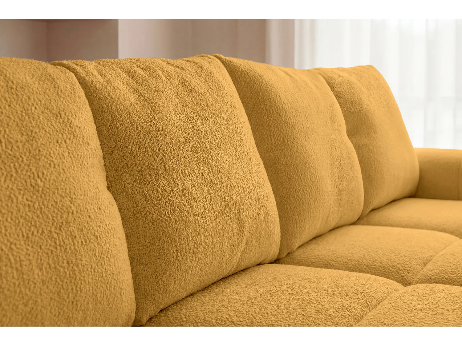 CONSTANCE - Canapé droit convertible tissu chenille 3 places Moutarde
