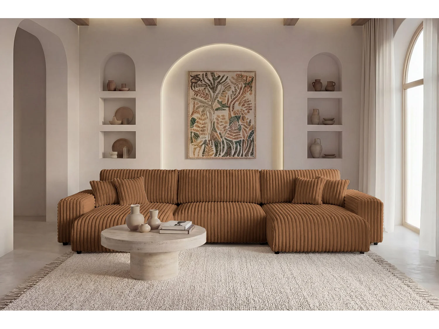 CAISA - 5-zits gros corduroy panorama slaapbank - Terracotta