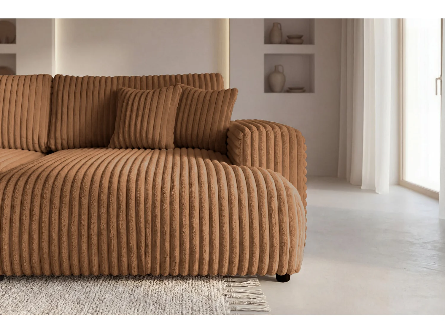 CAISA - 5-zits gros corduroy panorama slaapbank - Terracotta