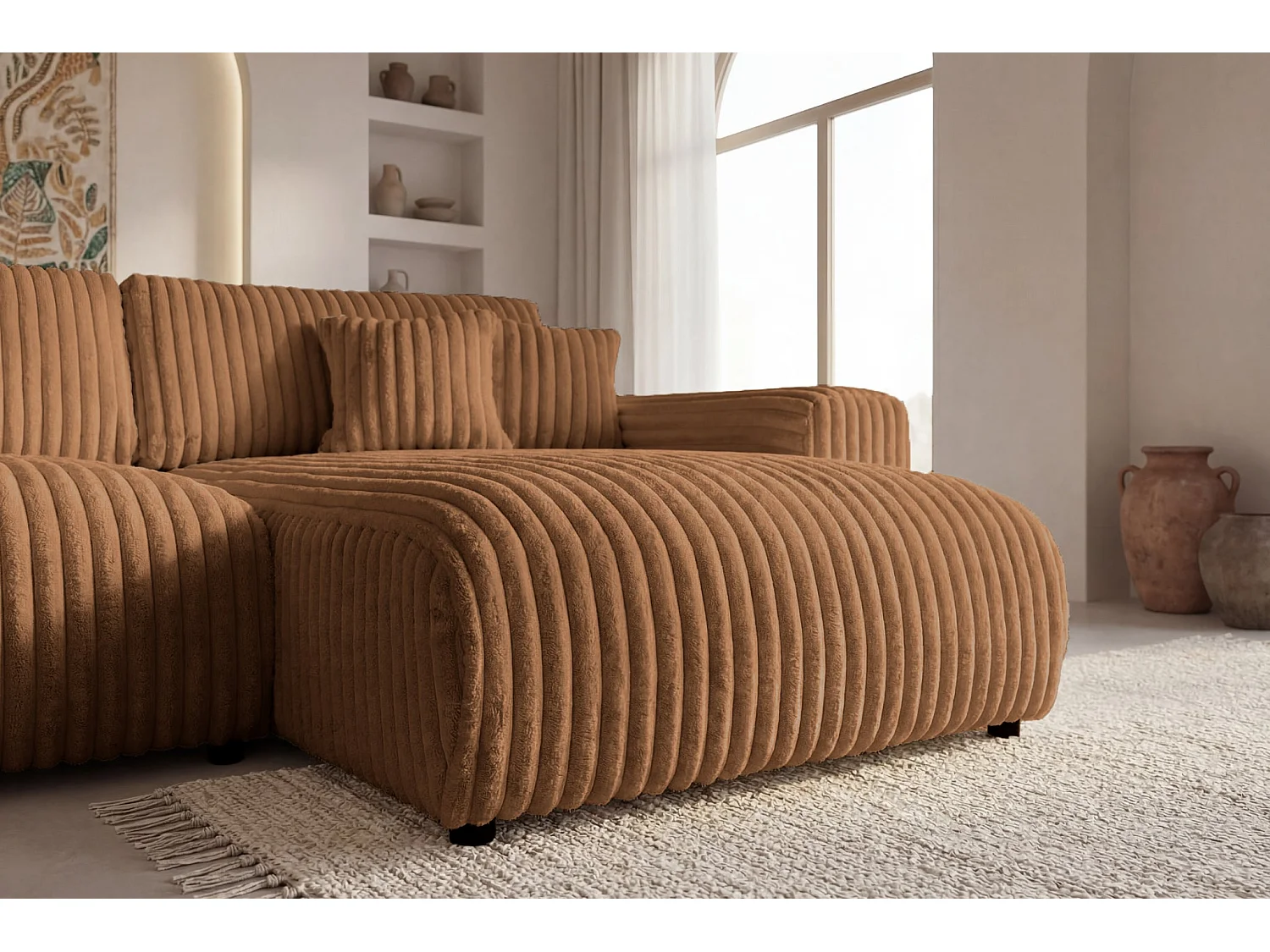 CAISA - 5-zits gros corduroy panorama slaapbank - Terracotta