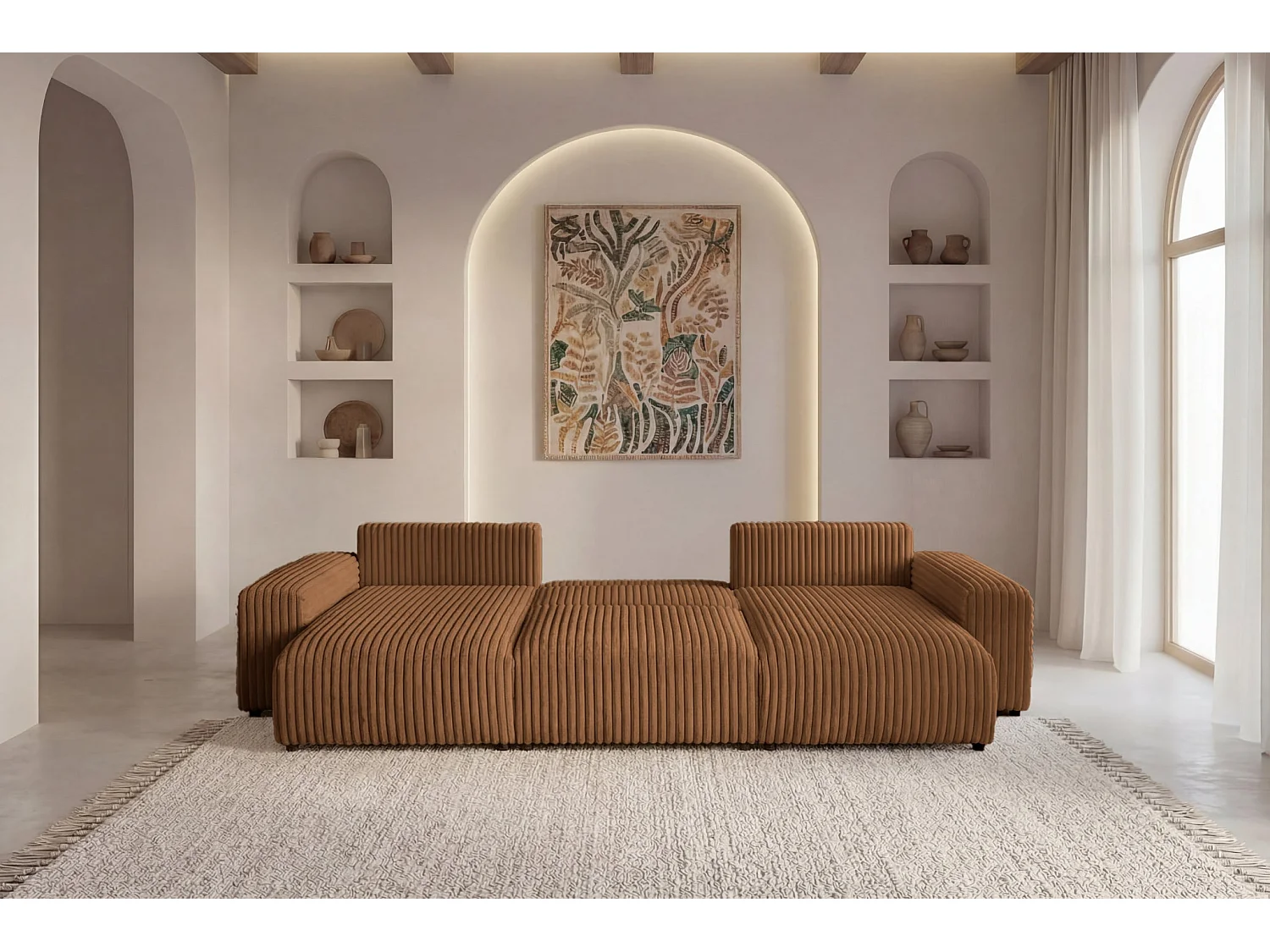 CAISA - 5-zits gros corduroy panorama slaapbank - Terracotta