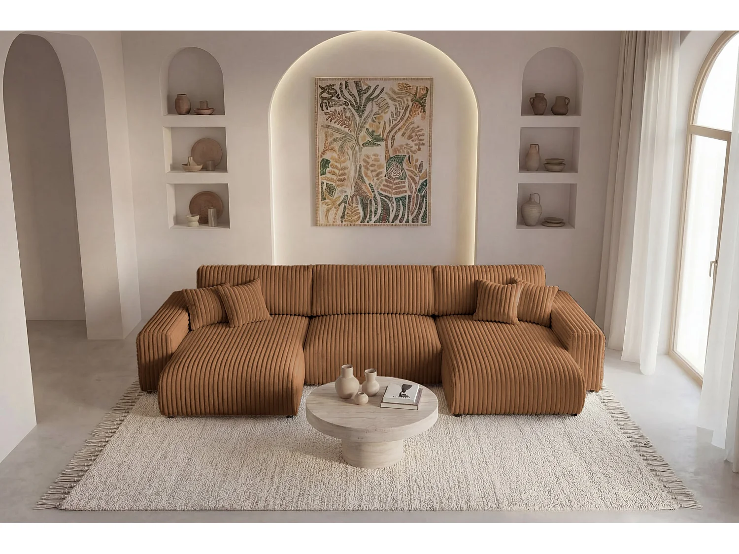 CAISA - 5-zits gros corduroy panorama slaapbank - Terracotta