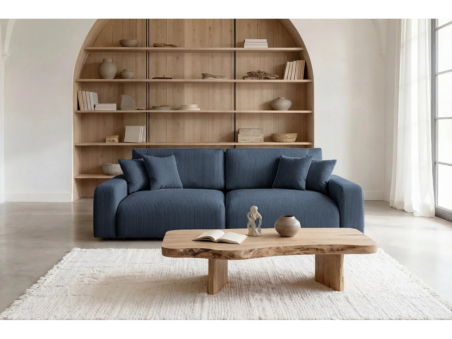 ENA - 4 zits corduroy hoekbank - Blauw