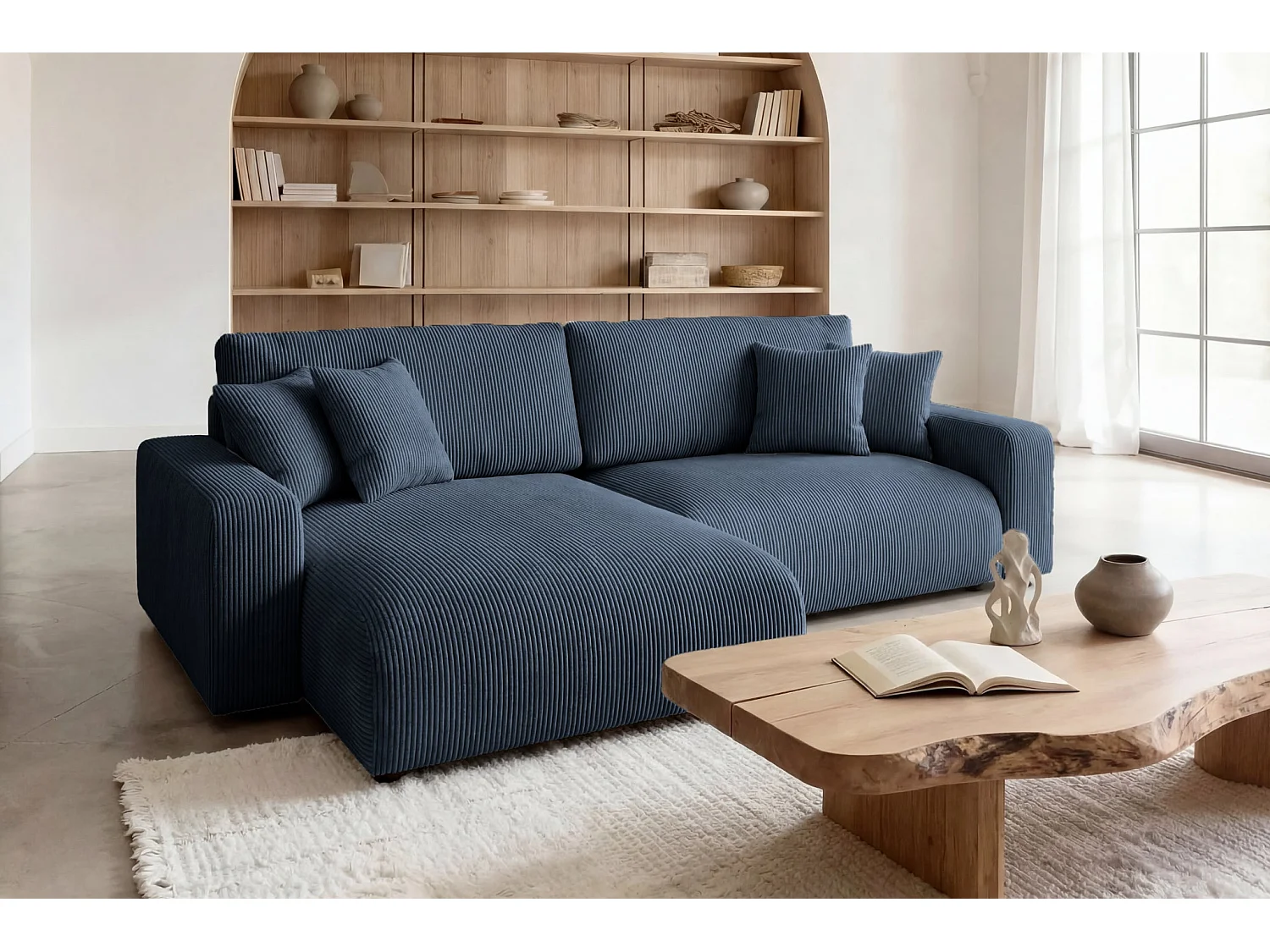 ENA - 4 zits corduroy hoekbank - Blauw