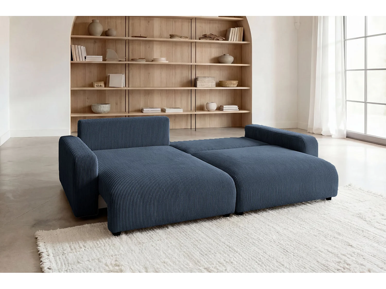 ENA - 4 zits corduroy hoekbank - Blauw
