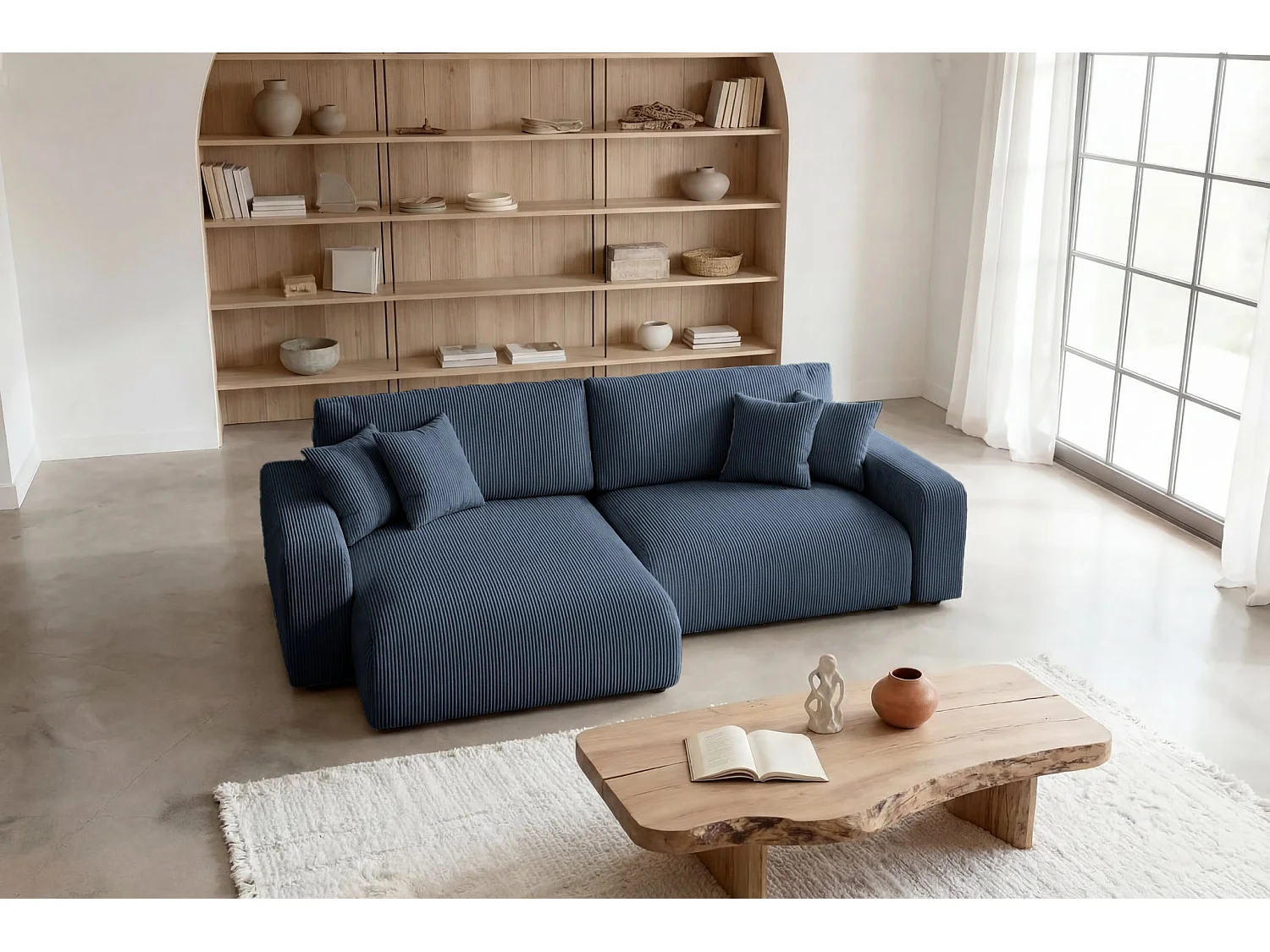 ENA - 4 zits corduroy hoekbank - Blauw