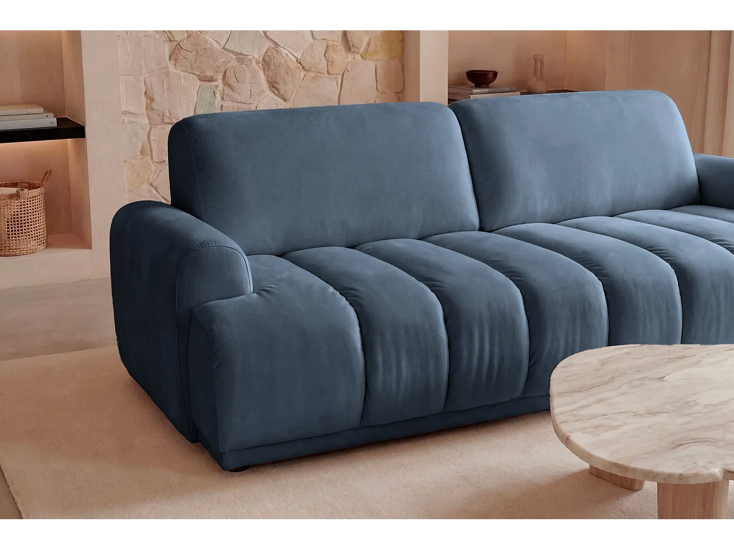 MARIA - Canapé droit convertible lisse 3 places Bleu