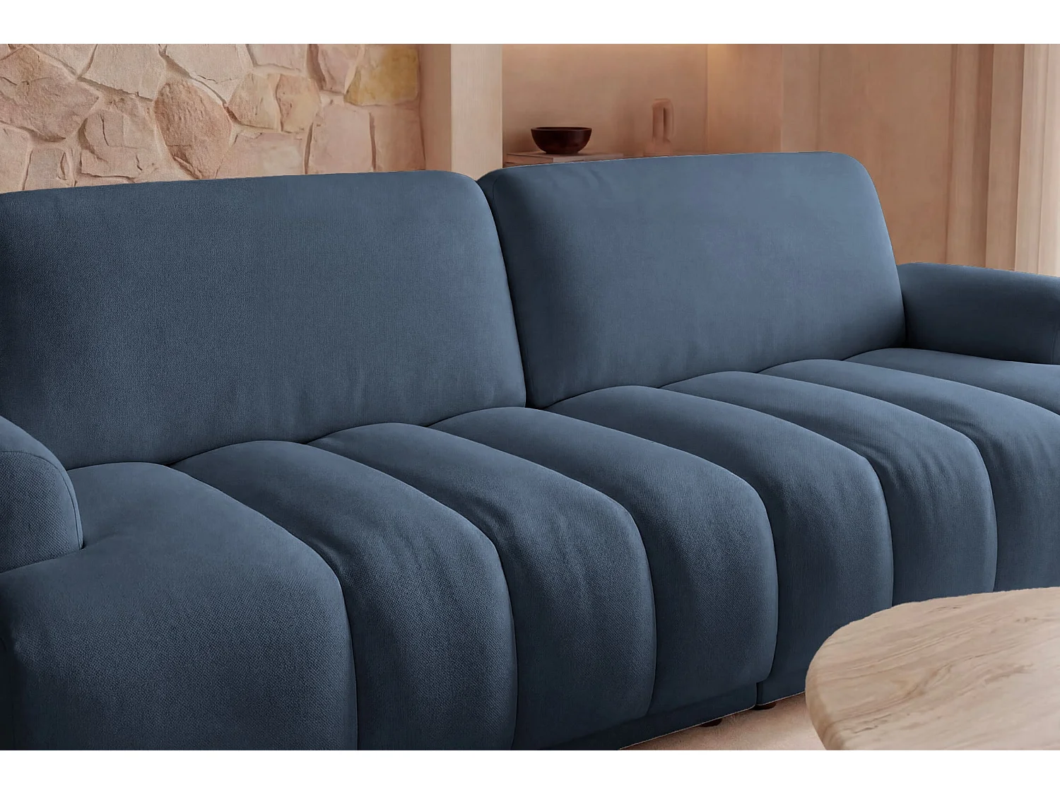 MARIA - Canapé droit convertible lisse 3 places Bleu