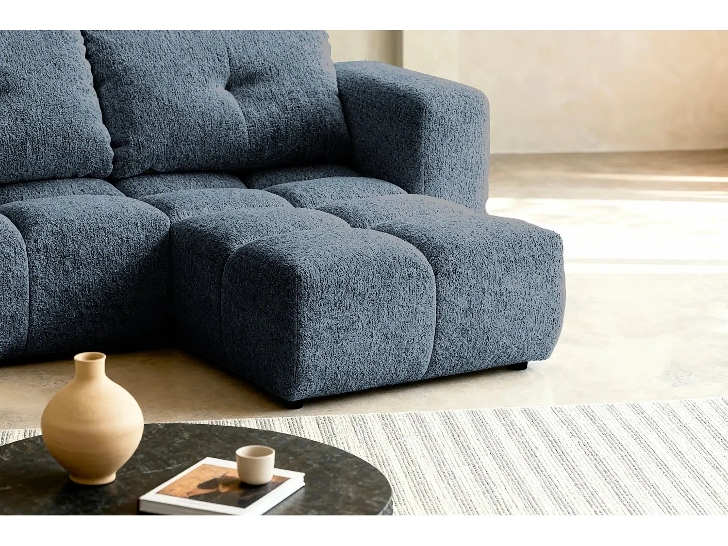 ROMY MINI - 2 zits hoekbank van chenille stof - Blauw