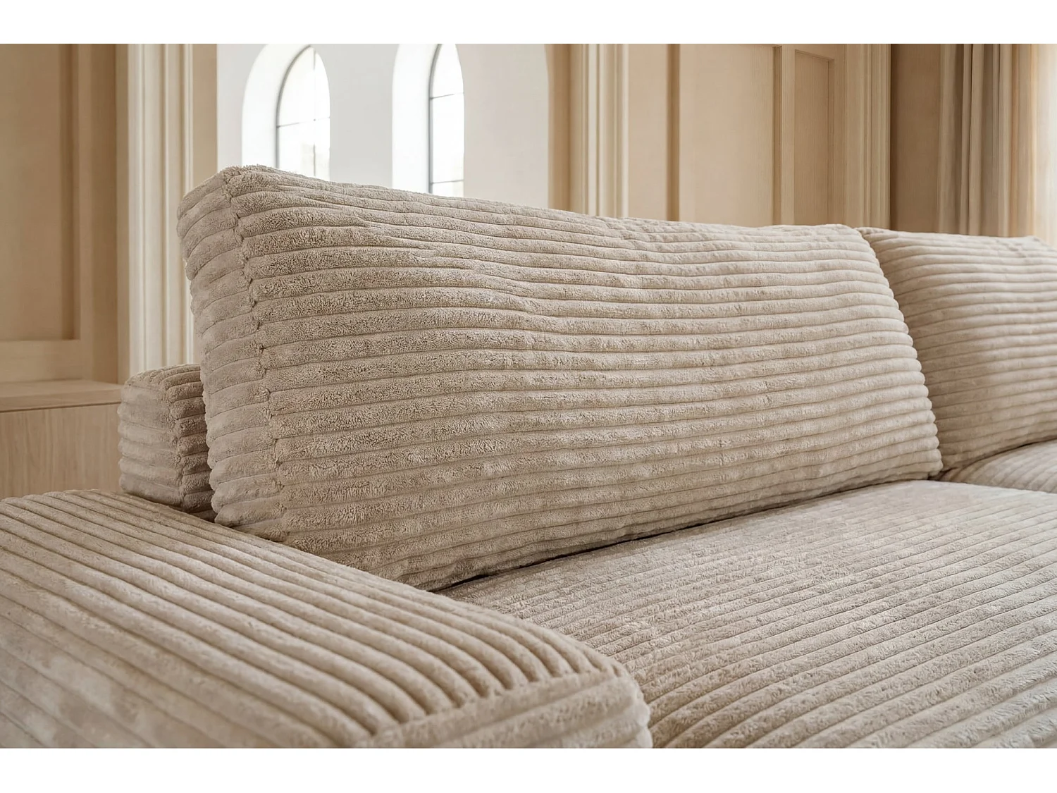 ODILON - Canapé d'angle convertible gros velours côtelé Beige Gauche
