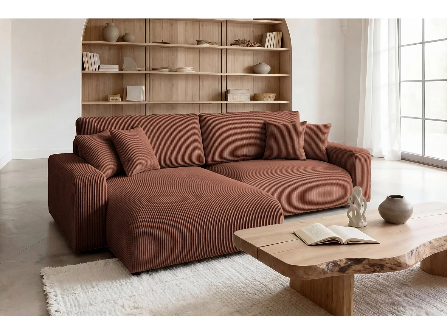 ENA - 4 zits corduroy hoekbank - Terracotta